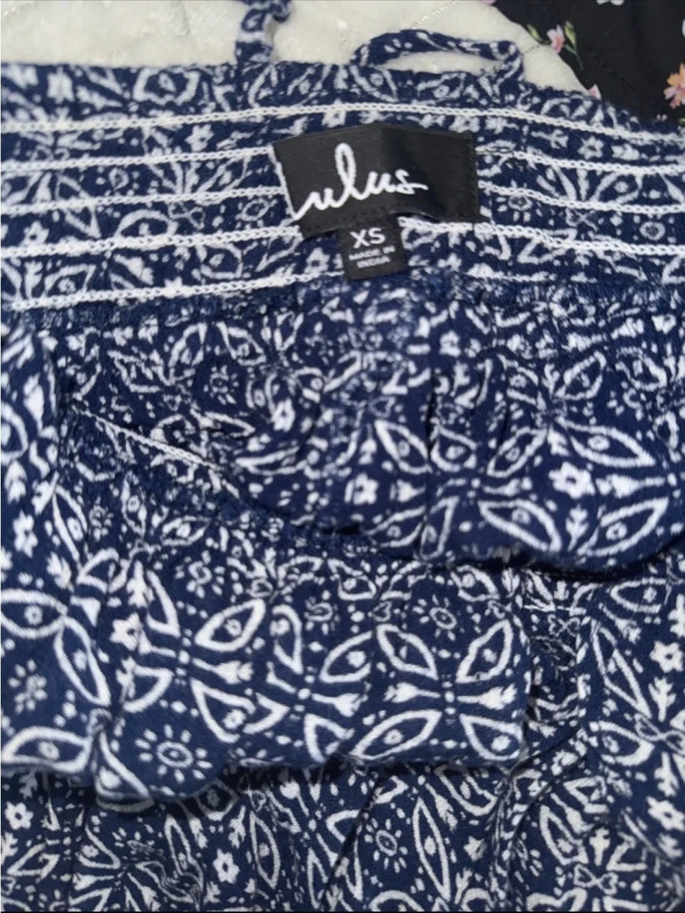 Lulu's Navy Printed Tie-Shoulder Maxi Dress